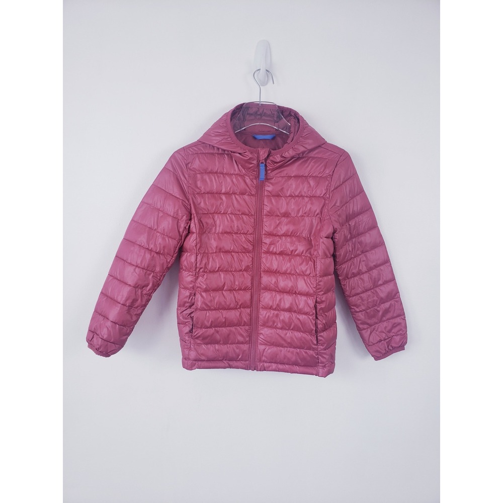 Primary Kids Lightweight Puffer Jacket Pink Hooded Zip Up Recycled Polyester 10